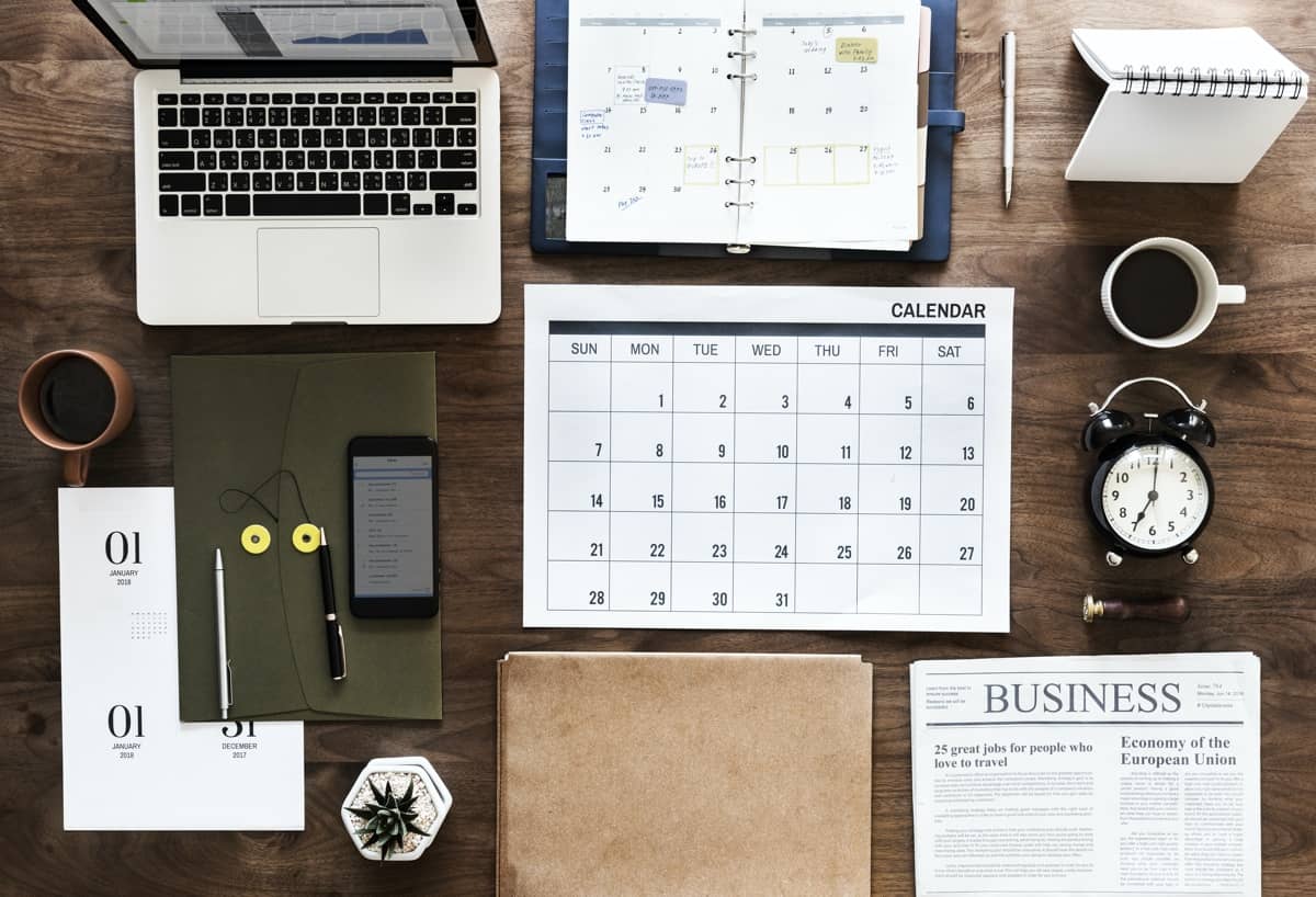 Flat lay of business agenda