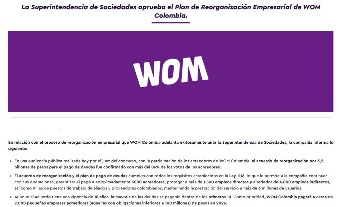 Reorganización WOM Colombia