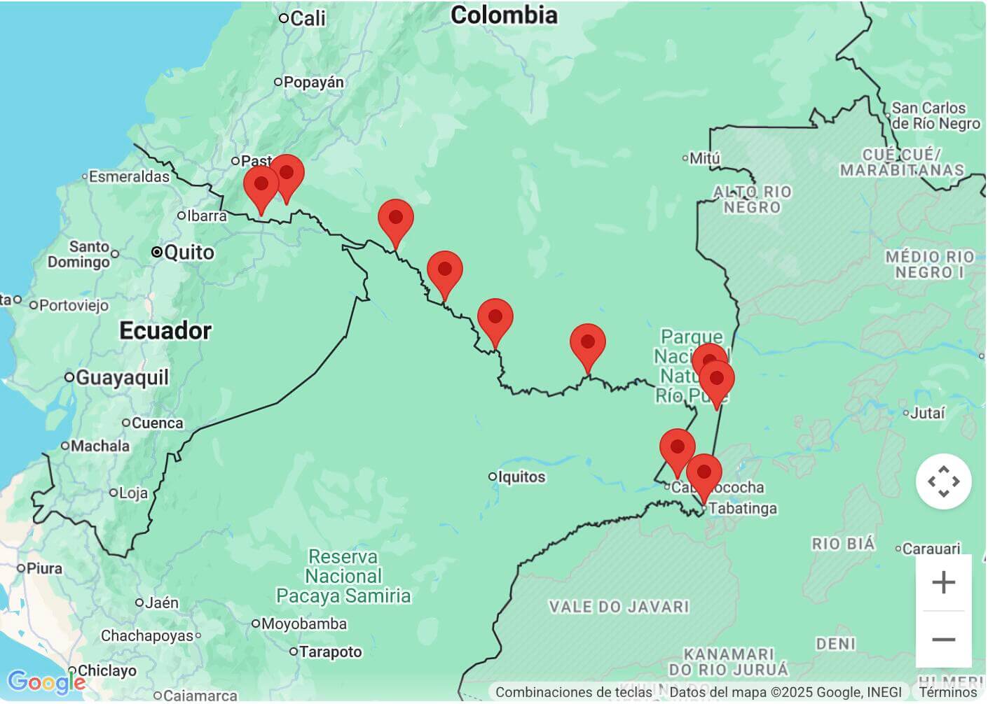 Ubicación de las poblaciones en los departamentos de Amazonas y Putumayo, junto con el Río Putumayo en Colombia.
Fibra optica amazonia