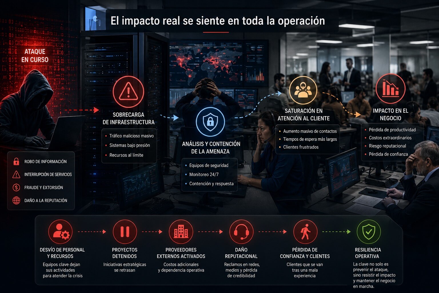 Infografía sobre impactos de ataques de ciberseguridad en empresas